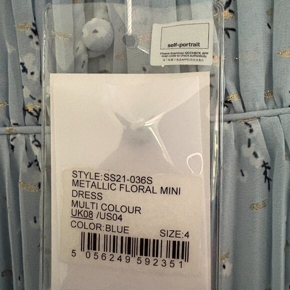 NWT Self Portrait Blue Metallic Floral Mini Dress - Picture 4 of 5